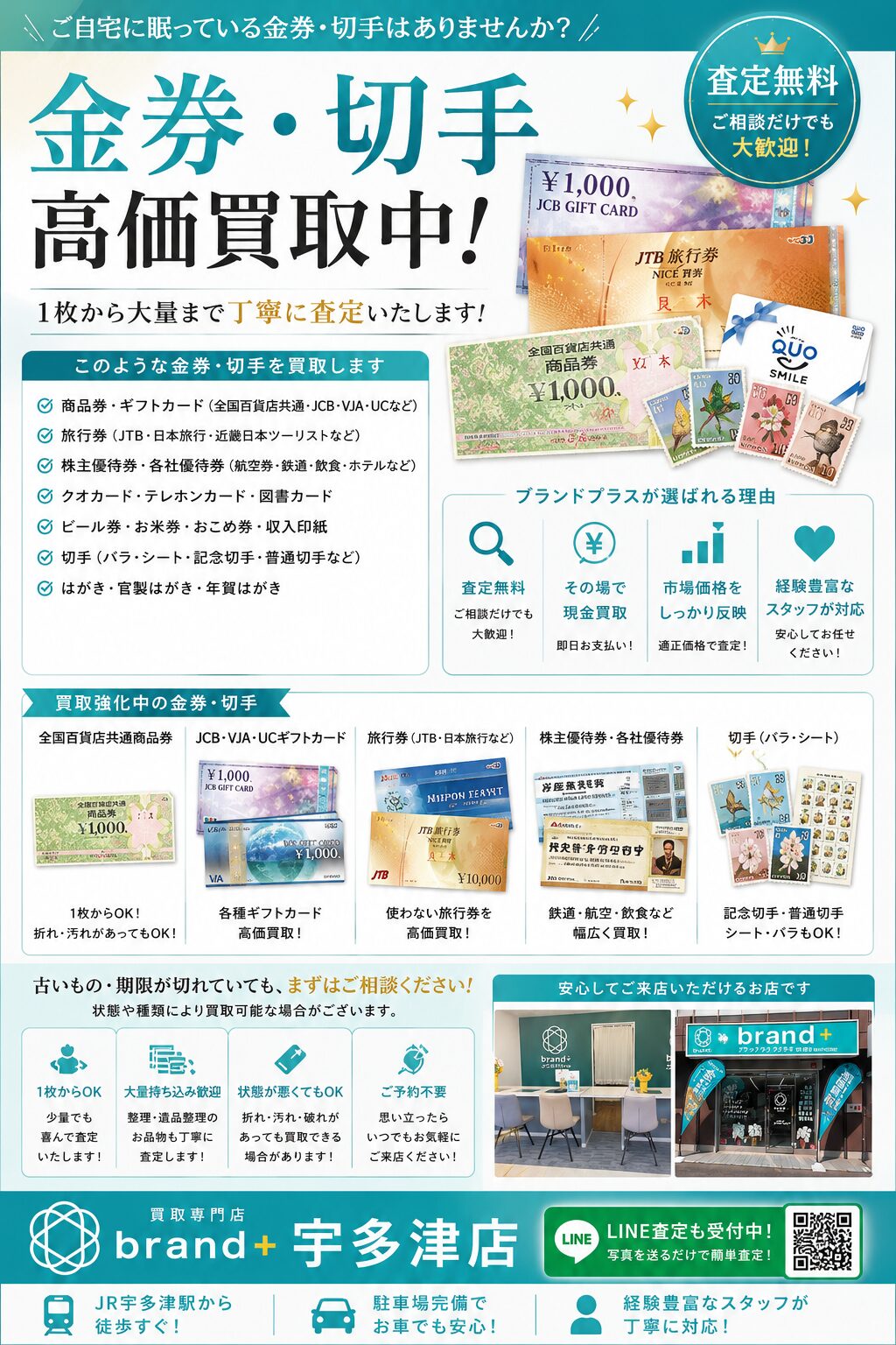 金券・切手の高価買取なら ブランドプラス宇多津店へ